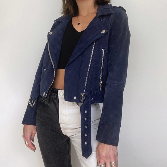 Blank NYC Suede Moto Jacket Royal Blue - Picture 2 of 7